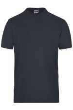 A navy blue short-sleeved t-shirt featuring a simple design and a logo.