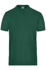 A green men's stretch t-shirt featuring a round neck and short sleeves. It includes a logo on the label.