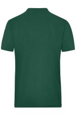 A green men's T-shirt featuring a smooth fabric and a collar, with a logo on the back.