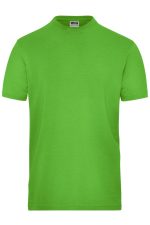 A bright green men's T-shirt with a crew neckline and short sleeves, featuring a logo on the label.