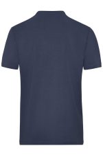 A navy blue men's work t-shirt featuring a back view and a logo. Short sleeves and a classic fit are highlighted.
