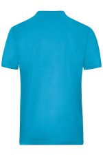 A bright turquoise men's t-shirt with a classic crew neck and short sleeves, featuring a logo on the back.