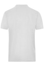 A white short-sleeve work t-shirt with a plain back and a logo on the neck area.