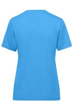 A blue ladies' workwear T-shirt featuring a standard crew neck and short sleeves, with a logo present on the back.