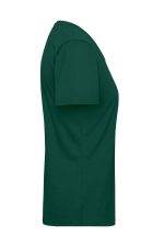 A green ladies workwear T-shirt displayed from the side, featuring short sleeves and a comfortable fit.