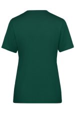 A dark green ladies t-shirt with short sleeves and a crew neckline, featuring a back view. The shirt has a logo.