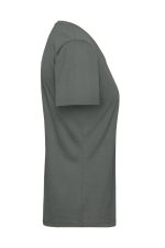 A grey ladies' workwear T-shirt with short sleeves, featuring a simple design and a logo.