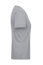 A grey work t-shirt with short sleeves, featuring a side view design and a logo on it.