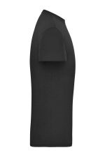 A black men's workwear T-shirt displayed from the side, featuring a simple design and a logo.