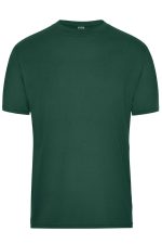 A green men's BIO workwear t-shirt featuring a classic crew neck design and short sleeves. It has a logo detail.