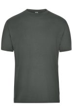 A dark green men's t-shirt with a classic crew neck and short sleeves, featuring a logo.