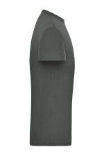 A grey men's workwear T-shirt with short sleeves, viewed from the side. The shirt has a simple design and includes a logo.