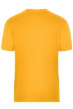 A plain yellow men's work T-shirt featuring a standard crew neck and short sleeves, with a logo on the back.