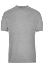 A grey men's T-shirt with a crew neck and short sleeves, featuring a branding logo.