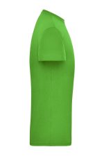 A green men's BIO workwear t-shirt displayed from the side, featuring a simple design and a logo.