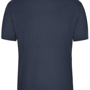 A navy blue men's workwear T-shirt featuring a simple design and a logo on the label.