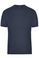 A navy blue men's workwear t-shirt featuring short sleeves and a simple design, with a logo on the front.