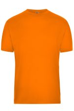 An orange men's workwear t-shirt with a round neckline and short sleeves. It features a logo on the chest.