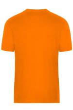 An orange men's workwear T-shirt with a plain back and a logo at the neck area.