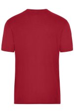 A red men's workwear t-shirt with a crew neckline and short sleeves, featuring a logo on the back.