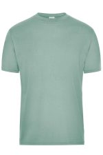 A light green men's workwear t-shirt with short sleeves and a simple design, featuring a logo on the neck.