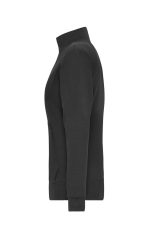 A black ladies' doubleface jacket featuring a high collar and side pockets, with a branding logo.