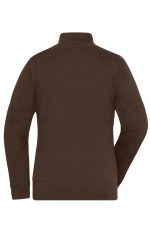 A brown doubleface jacket with a high collar and long sleeves, featuring a logo on the back.