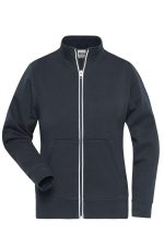 A dark blue ladies' double-faced jacket with a zip front and pockets, featuring a collar and long sleeves.