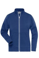A blue ladies’ doubleface jacket with a zip front, high collar, and front pockets, featuring a logo.
