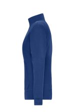 A navy blue ladies doubleface jacket featuring a full zip and a high collar design, with a logo on the side.