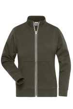 A ladies doubleface jacket in olive green with a zip front and side pockets. It has a logo on the chest area.