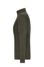 A Ladies Doubleface Jacket in olive green, featuring a zippered front and a high collar. It has a logo on the fabric.