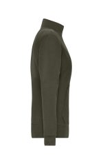 A green ladies doubleface jacket featuring a zippered side pocket and a high collar design. It has a branding logo.