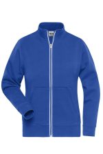 A zip-up ladies jacket in vibrant blue with contrasting zips and a front pocket, featuring a logo.
