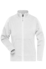 A ladies doubleface jacket in white with a zip front and a stand-up collar, featuring a logo.