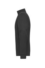 A black men's doubleface jacket features a high collar and long sleeves, with side pockets and a branded logo.