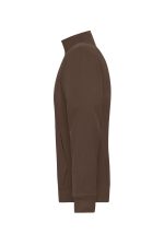 A brown mens doubleface jacket with a high collar and long sleeves, featuring a pocket on one side.