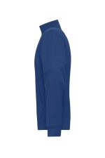 A blue men's doubleface jacket with a high collar and long sleeves, featuring a logo.