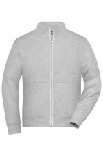 A grey men's doubleface jacket featuring a full zip and a front pocket, with a logo on it.
