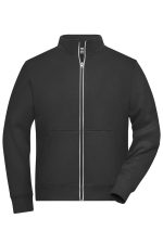 A black men's doubleface jacket with a front zip and pockets, featuring a logo on the chest.
