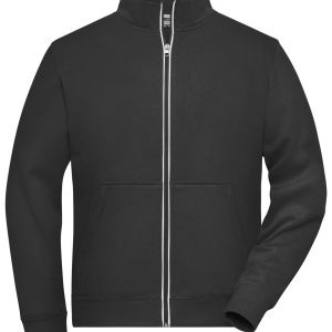 A black men's doubleface jacket with a front zip and pockets, featuring a logo on the chest.