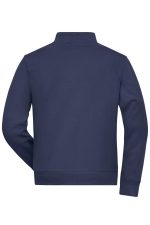 A navy blue men's doubleface jacket featuring a simple design and a logo on the back.