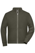 A zip-up men's doubleface jacket in olive green, featuring a high collar and front pockets. It has a logo present.
