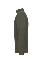 A men's doubleface jacket in olive green, featuring a high collar and side pockets, with a logo present.