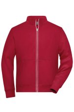 A red Men's Doubleface Jacket with a zip front and a front pocket, featuring a collar and an elastic cuff.