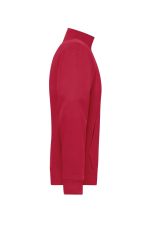 A red men's doubleface jacket featuring a high collar and side pockets, with a logo on the front.