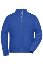 A blue men's doubleface jacket with a zip front, high collar, and side pockets. It features a logo on the chest.