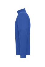 A blue men's doubleface jacket with a high collar, featuring long sleeves and a side pocket. It has a logo.