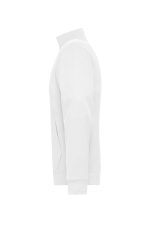 A white mens doubleface jacket featuring a high collar and side pockets, designed for workwear.