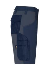 Workwear Stretch-Bermuda shorts in navy and grey, featuring multiple pockets and a logo. Suitable for workwear use.